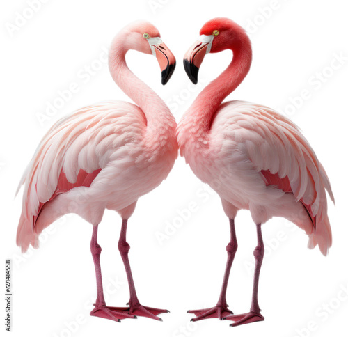 Flamingo birds isolated and couple cutout on transparent background. Valentine s day. advertisement. presentation. banner  poster  card. sticker.
