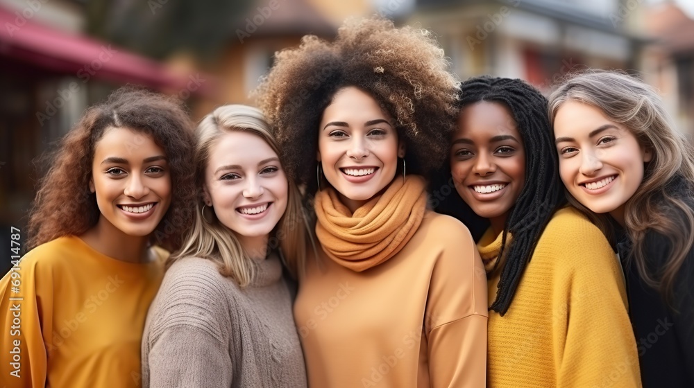 Obraz premium Smiling women of different nations. Happy Women Day.