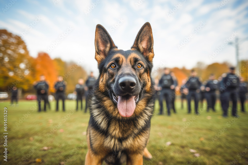 A German Shepherd police dog in training, demonstrating its commitment to duty and protection. A German Shepherd police dog in training, demonstrating its commitment to duty and protection.