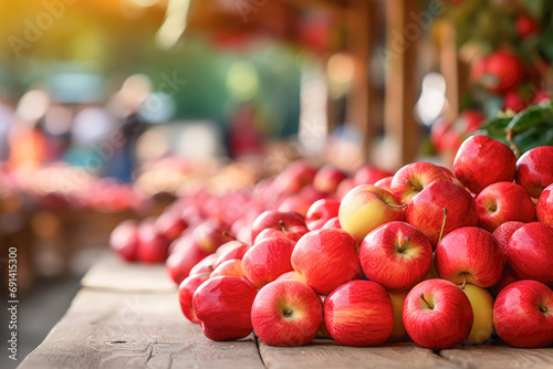 Ripe and juicy red apples, illustrating the natural sweetness and nutritional value of fresh fruits in agriculture. photo