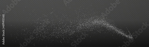 Design element for kitchen, bakery, advertising, video. Powder sugar explosion or splash png, falling flour, salt powder falling gently. Top view 3d effect	