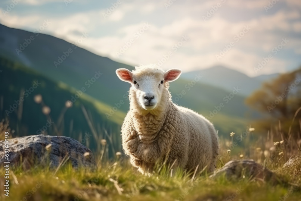 Obraz premium A single sheep in its natural environment