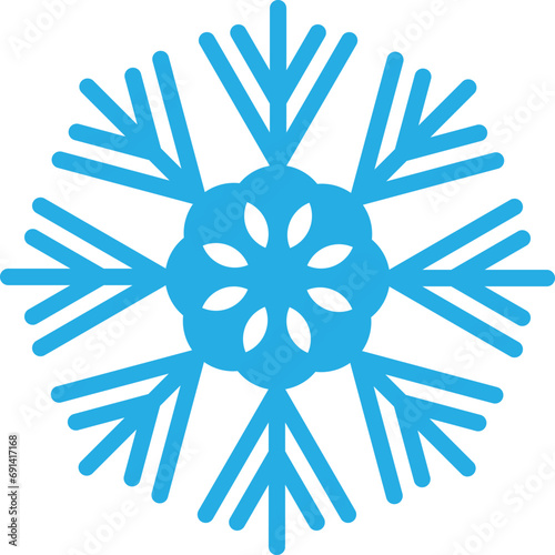 Thick line freeze snowflake, element of winter festival decoration. Winter snow, Christmas miracle blue symbol. Simple shape freehand vector icon isolated on white background