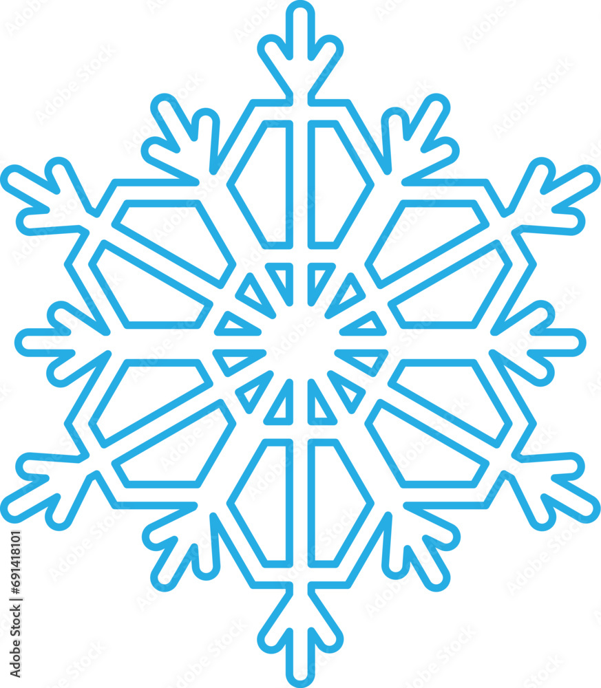 Blue stroked silhouette of snowflake, element of winter festival decoration. Winter snow, Christmas pure miracle symbol. Simple liner vector icon isolated on white background Blue stroked silhouette of snowflake, element of winter festival decoration. Winter snow, Christmas pure miracle symbol. Simple liner vector icon isolated on white background