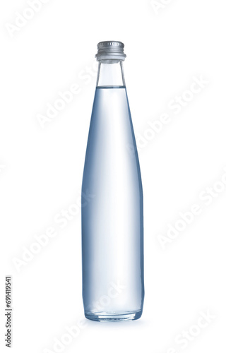 One glass bottle with fresh water isolated on white