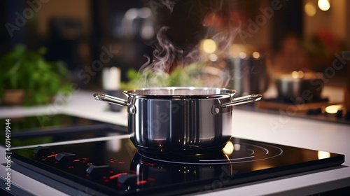 Pot cooking on induction or electric stove