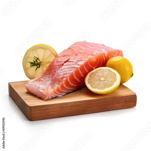 Salmon Slice on Wooden Board