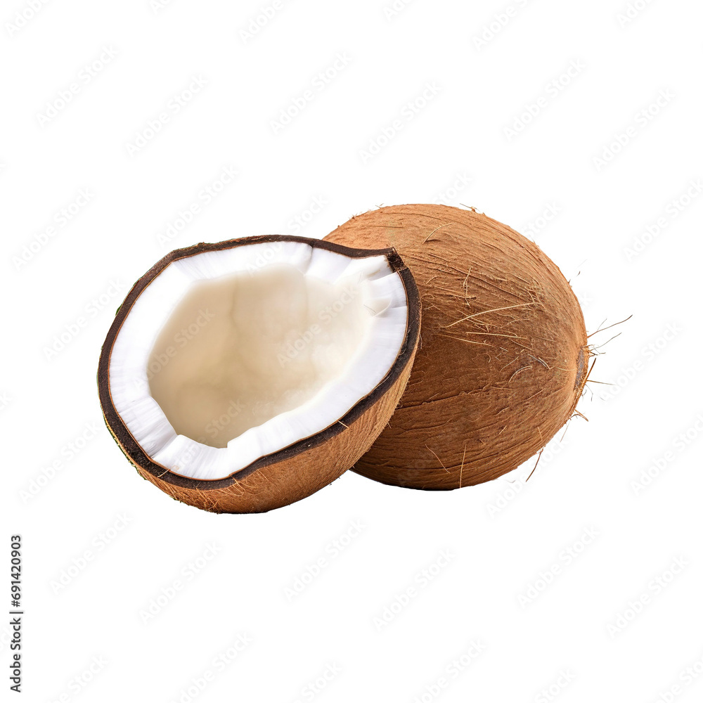 Split coconut isolated on transparent background Split coconut isolated on transparent background