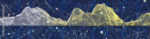 Big Data. Abstract digital futuristic wireframe vector illustration on technology background. Data mining and management concept. Hand drawn art.