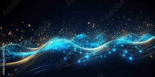 Futuristic technology wonderland. Abstract digital landscape in striking blue tones. Illustration showcases harmonious blend of science design and space with elements representing energy connectivity