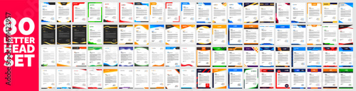 big mega collection of 80 business Letterhead design template for your project. mega bundle of Corporate business letter head design template with unique shape. business letterhead mega set.