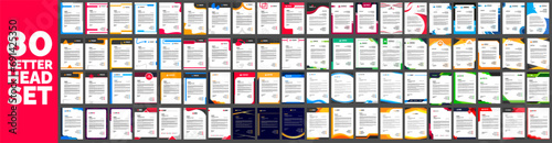 big mega collection of 80 business Letterhead design template for your project. mega bundle of Corporate business letter head design template with unique shape. business letterhead mega set.