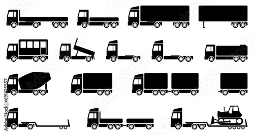 Set of vector trucks , transport, transportation and shipping flat design illustration in eps 10