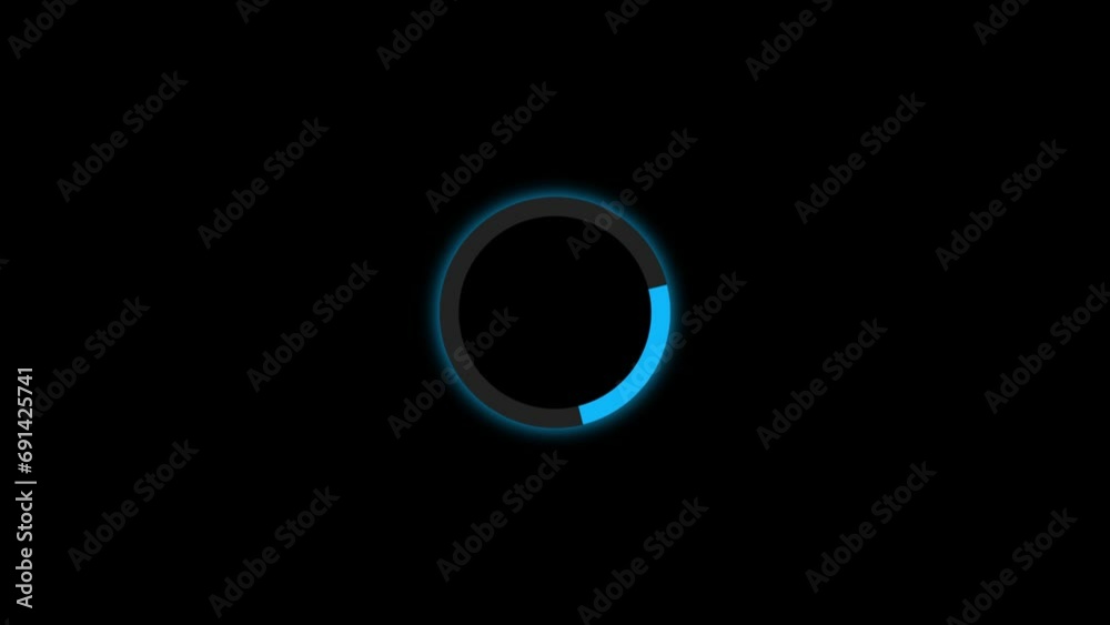 Loading Glowing Blue Circle Animation on Black Screen. Chroma Key Blue Progress Indicator for Tech, Loading, and Presentation Concepts. Isolated Round Loading 4K Animation on Black Background.