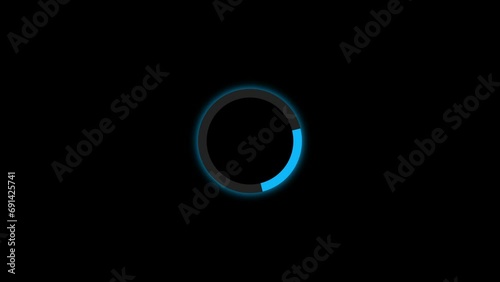 Loading Glowing Blue Circle Animation on Black Screen. Chroma Key Blue Progress Indicator for Tech, Loading, and Presentation Concepts. Isolated Round Loading 4K Animation on Black Background.