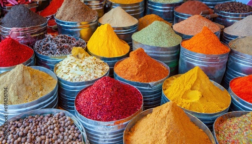 Colorful powder spices market. Generated with AI