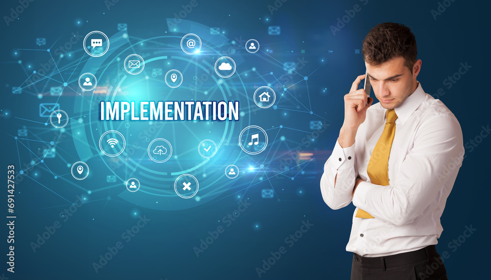 Businessman thinking about modern technology Businessman thinking about modern technology