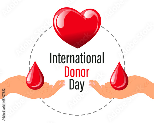 World Donor Day, red heart with a drop of blood. Medicine concept. Banner, poster, vector