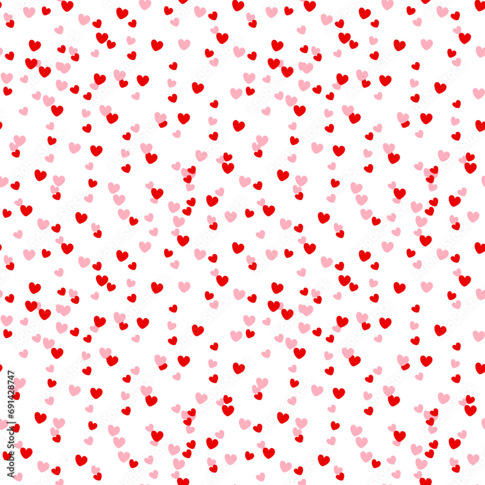 Seamless pattern, abstract small hearts on a white background. Valentine's day background, textile, vector