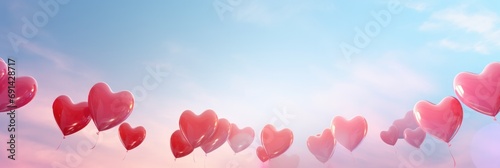 Heart shaped balloons soar gracefully, symbolizing the light and airy essence of love