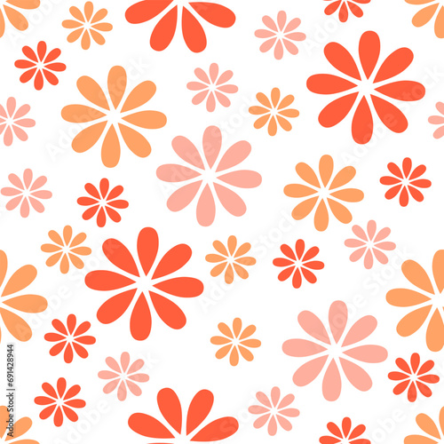 Seamless pattern  simple pink and yellow flowers on a white background. Background  textile  vector