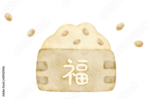 豆まきに使う升に入った大豆のイラスト素材　節分の日