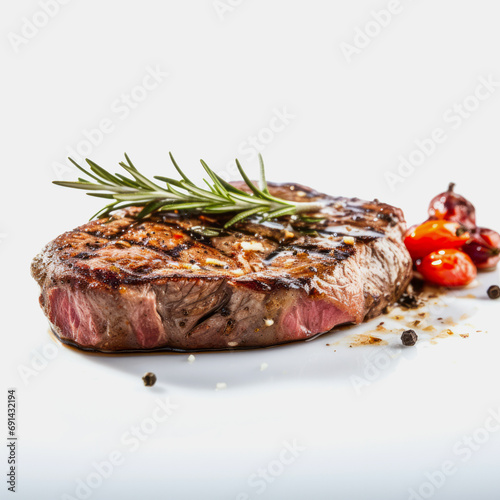 Prime Black Angus beef ribeye steak medium rare isolated on white background