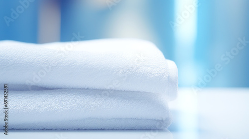 綺麗に畳んで重ねられた清潔な白いタオル photo
