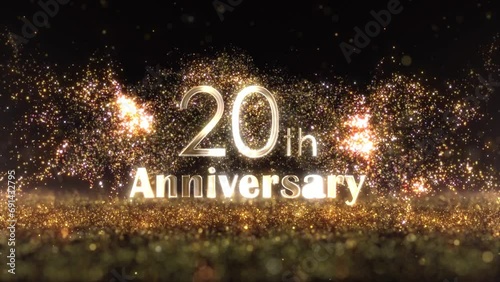 Happy 20th Anniversary Banner, Golden Particles, Happy Anniversary photo