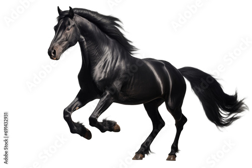 black horse jumping in running PNG isolated on white transparent background