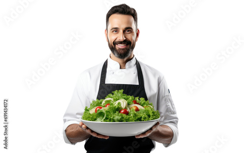 Chef Displays Vibrant Fresh Garden Salad Isolated on a Transparent Background PNG.