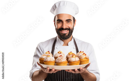 Skillful Chef Presents Assorted Homemade Muffins Isolated on a Transparent Background PNG.