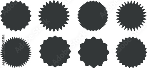 Set of price sticker, sale or discount sticker, sunburst badges icon. Stars shape with different number of rays.