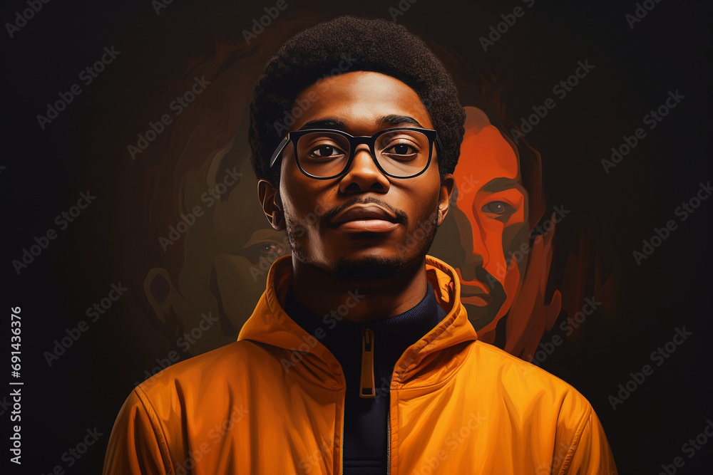Obraz premium Smart and Suave: Afro-American Man Strikes a Pose in Stylish Glasses