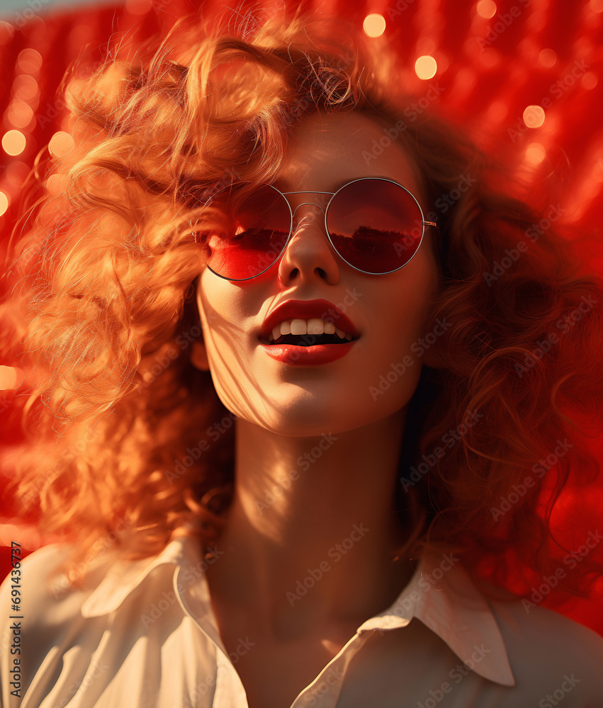 Obraz premium Portrait of a happy girl with glasses and a white shirt