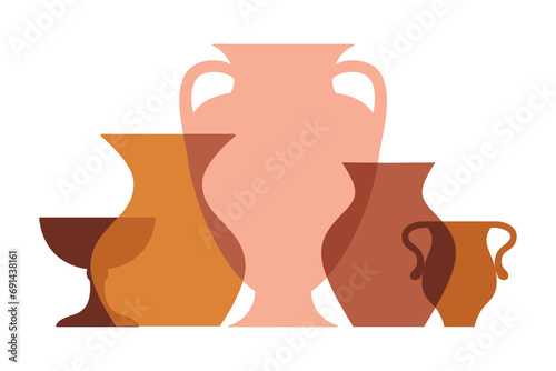 Vector illustration in simple flat style, flowers and plant pots and vases, designn element for prints, ceramics nd clay class event emblem