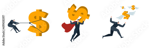 businessman with dollar money coin currency flat illustration