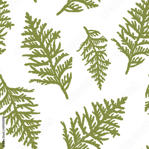 White cedar branch pattern.Tree branches christmas seamless vector pattern minimalism