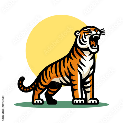 Roaring tiger flat design vector illustration.