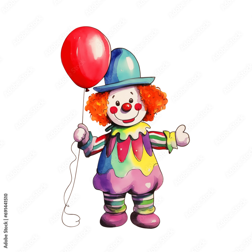 Clown holding Ballons watercolor paint Clown holding Ballons watercolor paint