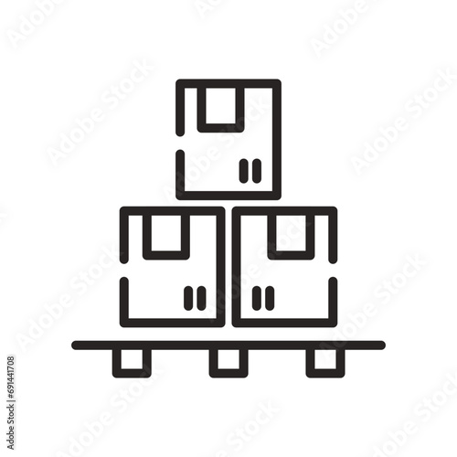 Pallet icon. cardboard product package or packaging storage container for cargo shipping vector. forklift pallet of parcel box or stack of wooden crate symbol. warehouse pallet package sign logo