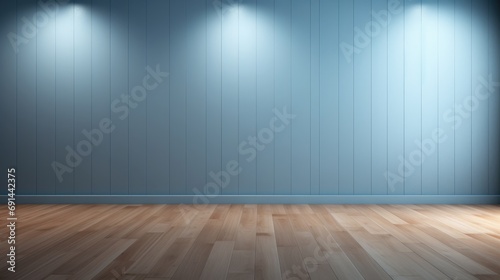 wood floor with gray and soft blue wall for present product