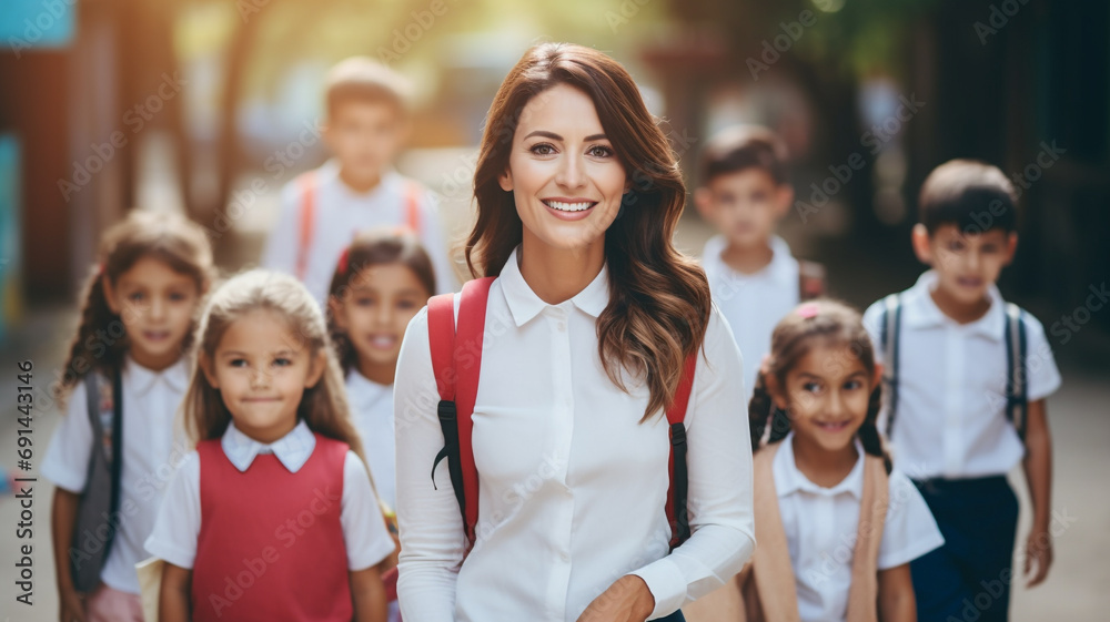 Fototapeta premium Beautiful professional female teacher of nursery school