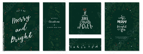 Lovely hand drawn Christmas designs with text and decoration, elegant template, collection of matching card templates - great for invitations, cards, banners, wallpaper - vector design