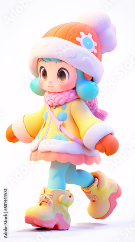 3D cartoon girl in winter sweater, Great Cold Season concept illustration