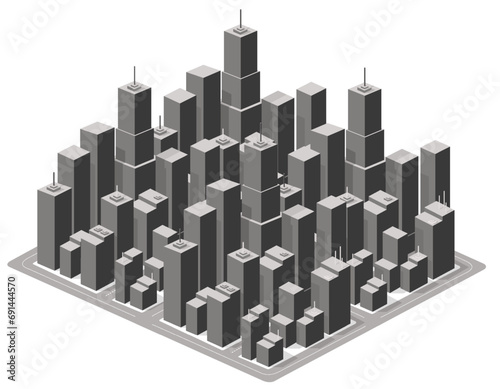 Isometric urban megalopolis top view of the city infrastructure town,