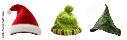 Set of Santa Claus, grinch and elf hat. Signature headwear's.