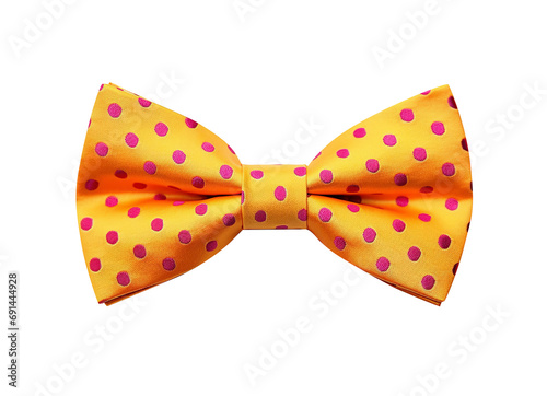 Colorful polka dot yellow bow isolated on transparent background