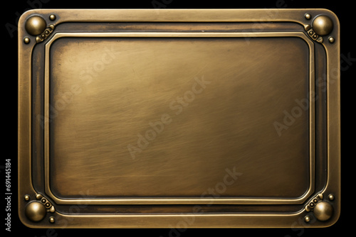 a metal plate with a gold frame on a black background