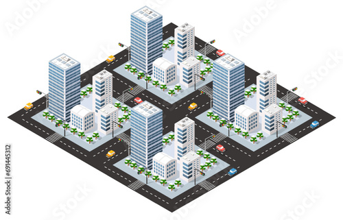 Isometric urban megalopolis top view of the city infrastructure town,